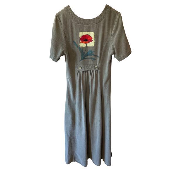 Cotton USA Dresses & Skirts - OOAK VTG Cotton USA by George Hagopian Hand Painted Poppy Gray Midi Dress Sz XS